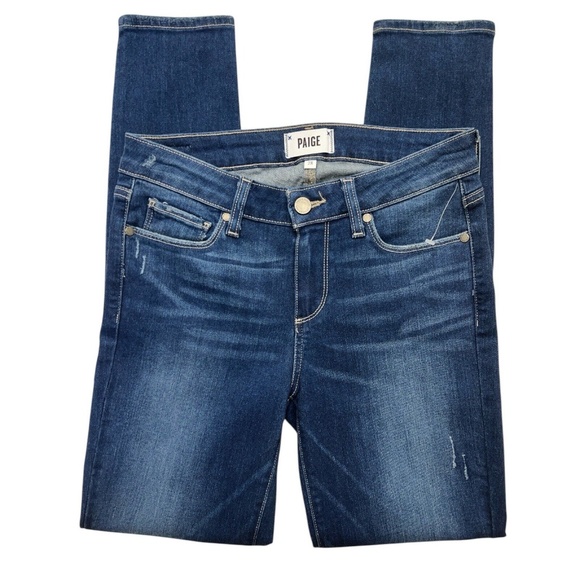 Paige Jeans Women 28 Blue Ultra Skinny Stretch Mildly Distressed Whiskering - Picture 2 of 15